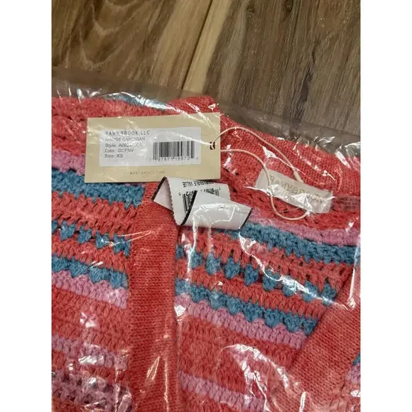 NWT! Ramy Brook Madge Cotton Stripe Cardigan in Flame Geo Size XS - Picture 6 of 7